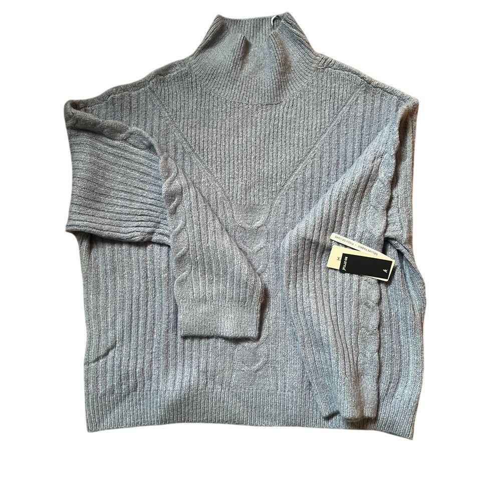 RD Style Light Blue Cable Knit Mock Neck Sweater Ribbed Large